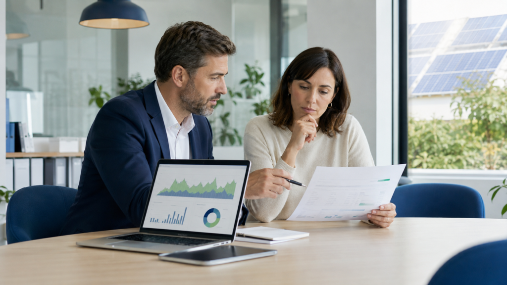 Consultor energético revisando la potencia contratada de una empresa